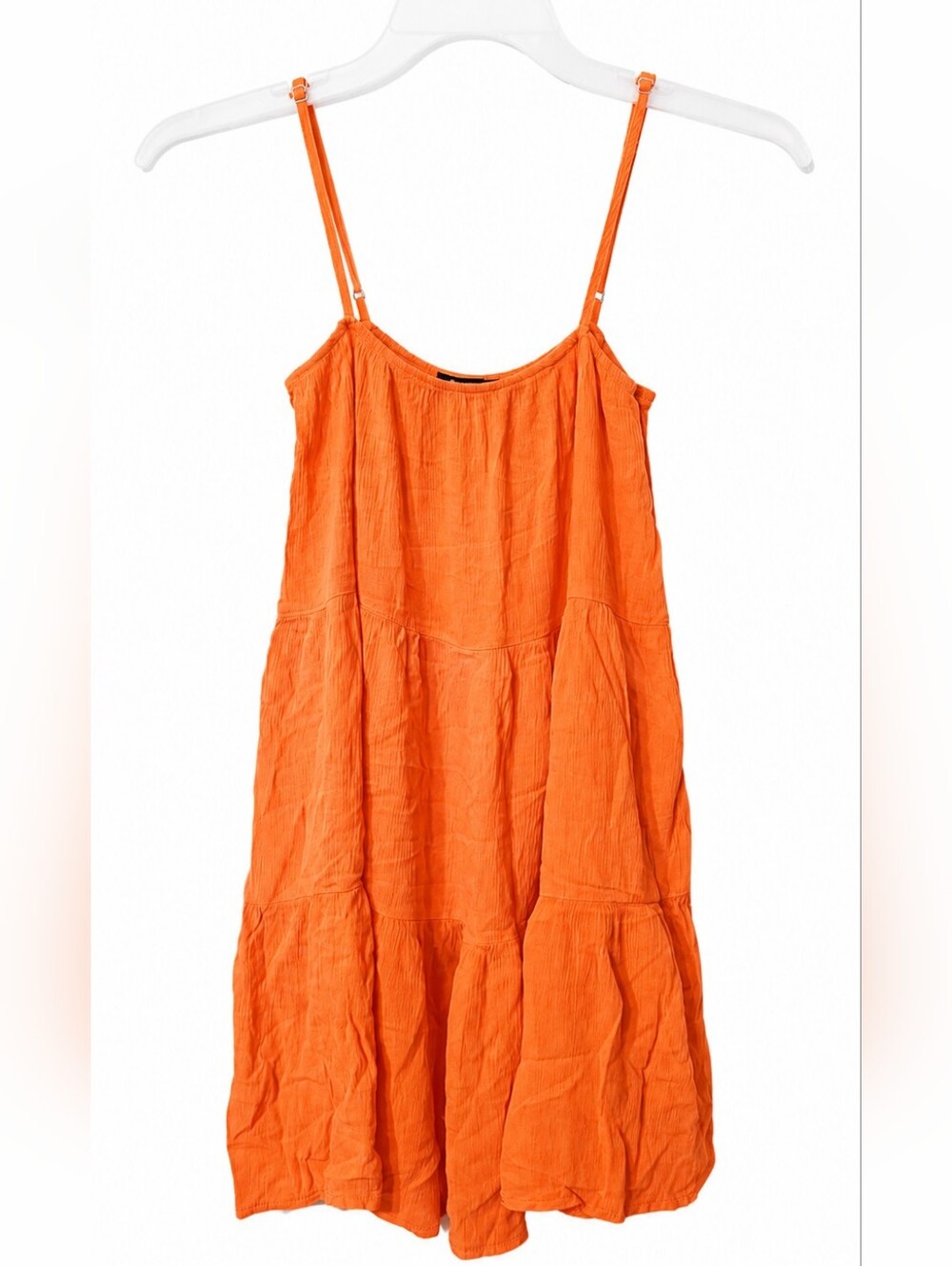 Spaghetti-Strap Tiered Mini Dress in Vibrant Orange
